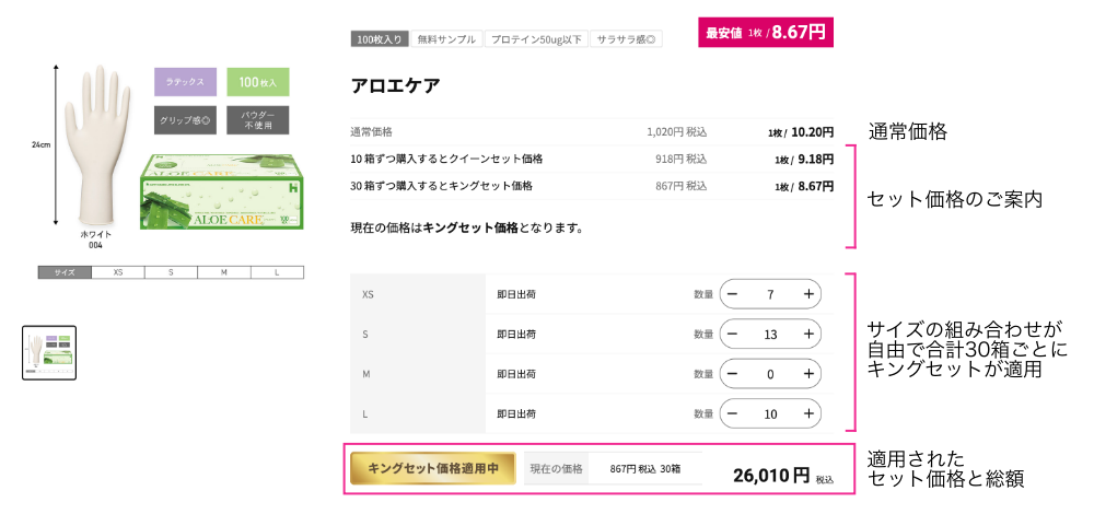 キングセットの商品ページ（PC表示）